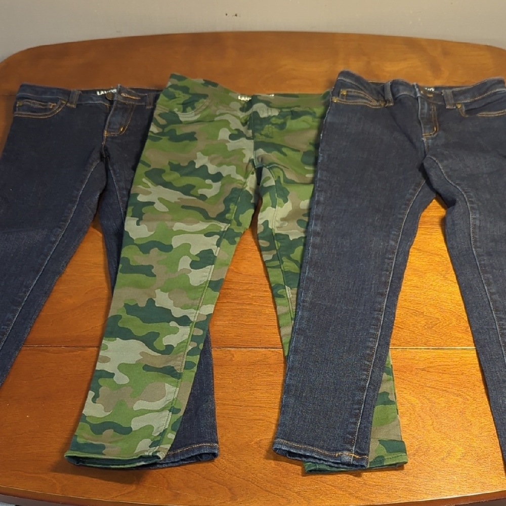 Lands' End Green and Blue Jeans with Camouflage Design